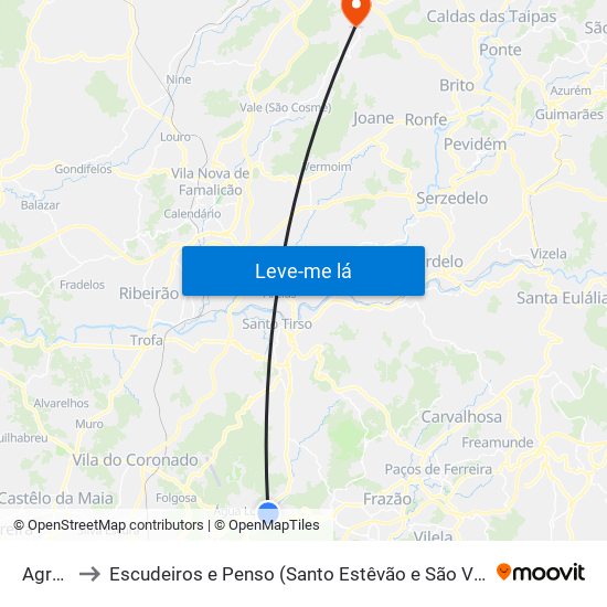 Agrela to Escudeiros e Penso (Santo Estêvão e São Vicente) map