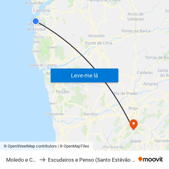 Moledo e Cristelo to Escudeiros e Penso (Santo Estêvão e São Vicente) map