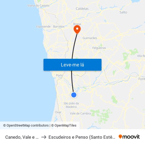 Canedo, Vale e Vila Maior to Escudeiros e Penso (Santo Estêvão e São Vicente) map