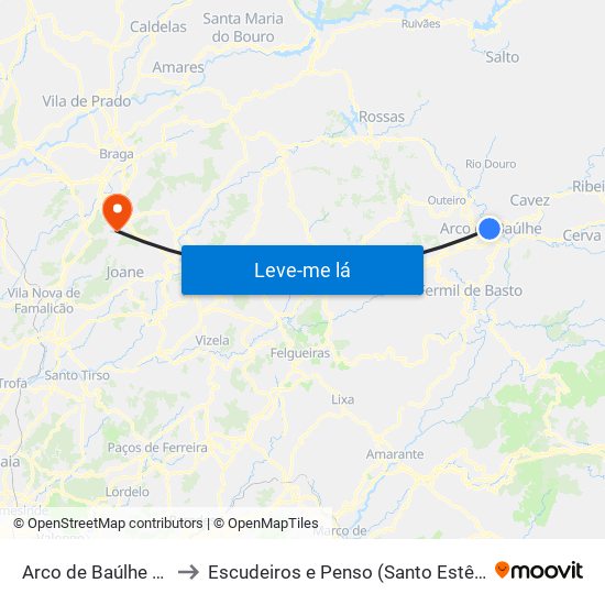 Arco de Baúlhe e Vila Nune to Escudeiros e Penso (Santo Estêvão e São Vicente) map