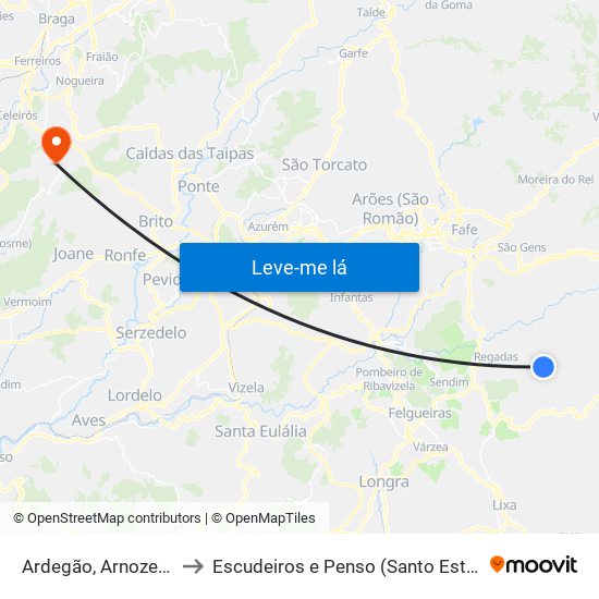 Ardegão, Arnozela e Seidões to Escudeiros e Penso (Santo Estêvão e São Vicente) map