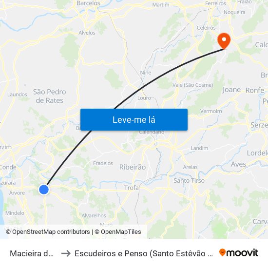 Macieira da Maia to Escudeiros e Penso (Santo Estêvão e São Vicente) map