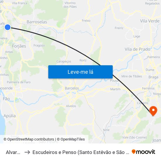 Alvarães to Escudeiros e Penso (Santo Estêvão e São Vicente) map