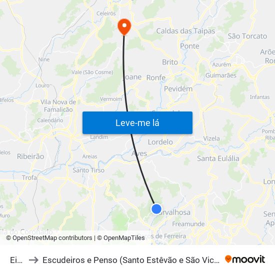 Eiriz to Escudeiros e Penso (Santo Estêvão e São Vicente) map