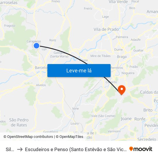 Silva to Escudeiros e Penso (Santo Estêvão e São Vicente) map