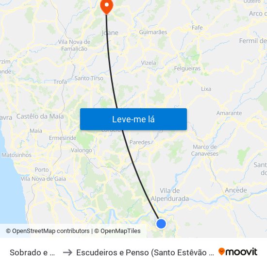 Sobrado e Bairros to Escudeiros e Penso (Santo Estêvão e São Vicente) map