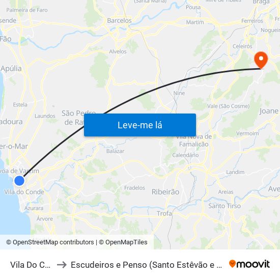 Vila Do Conde to Escudeiros e Penso (Santo Estêvão e São Vicente) map