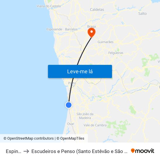 Espinho to Escudeiros e Penso (Santo Estêvão e São Vicente) map