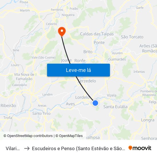 Vilarinho to Escudeiros e Penso (Santo Estêvão e São Vicente) map