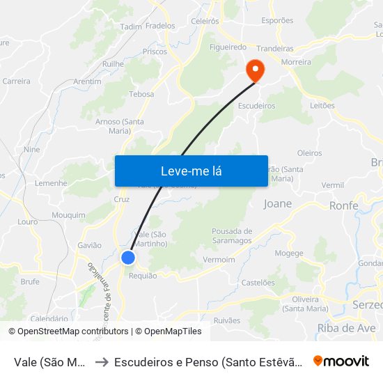 Vale (São Martinho) to Escudeiros e Penso (Santo Estêvão e São Vicente) map
