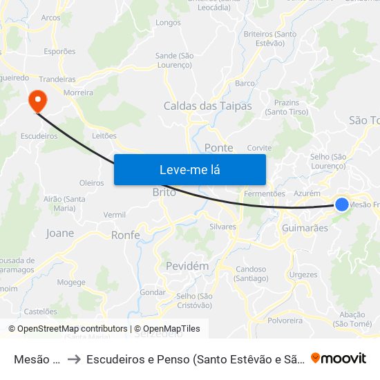 Mesão Frio to Escudeiros e Penso (Santo Estêvão e São Vicente) map