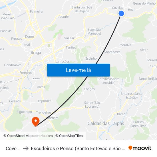 Covelas to Escudeiros e Penso (Santo Estêvão e São Vicente) map