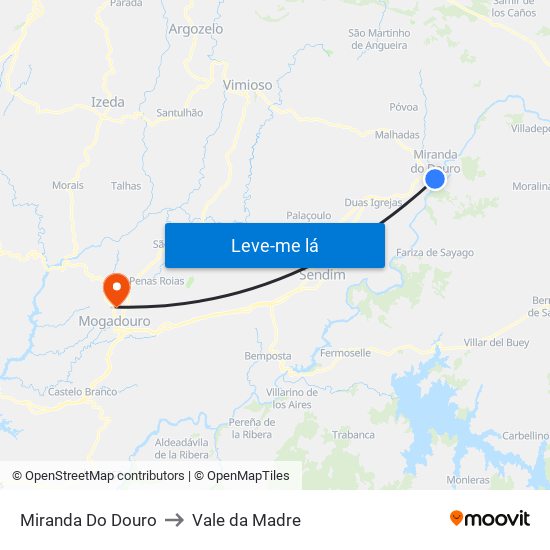 Miranda Do Douro to Vale da Madre map