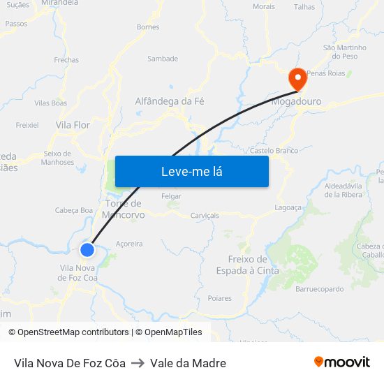 Vila Nova De Foz Côa to Vale da Madre map