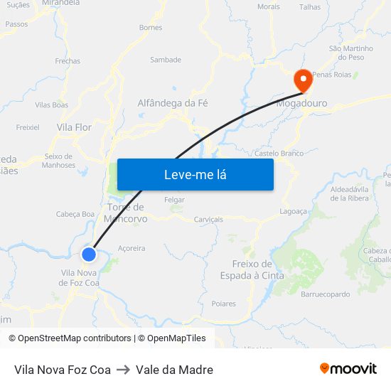 Vila Nova Foz Coa to Vale da Madre map