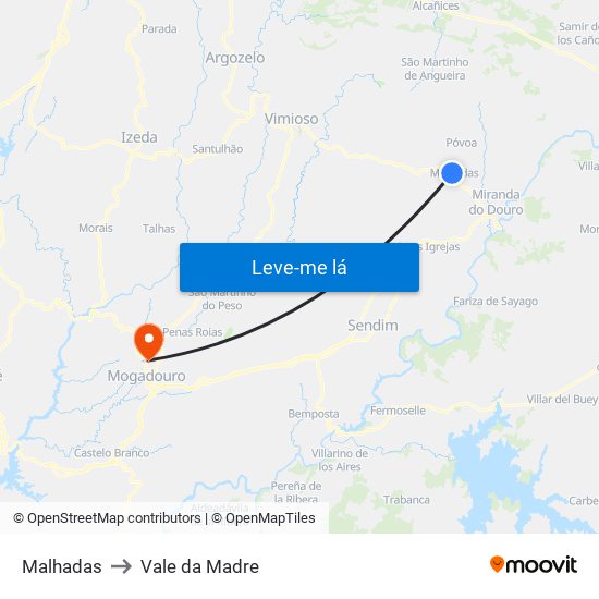Malhadas to Vale da Madre map