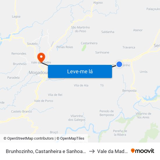 Brunhozinho, Castanheira e Sanhoane to Vale da Madre map