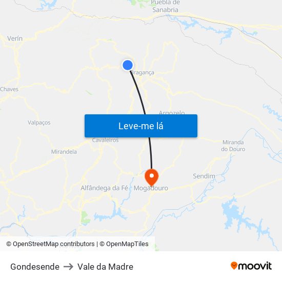 Gondesende to Vale da Madre map