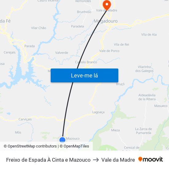 Freixo de Espada À Cinta e Mazouco to Vale da Madre map