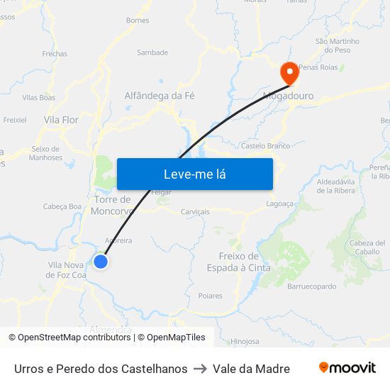 Urros e Peredo dos Castelhanos to Vale da Madre map