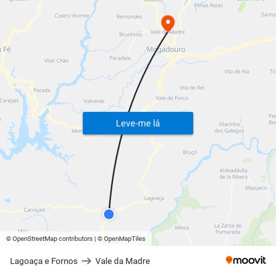 Lagoaça e Fornos to Vale da Madre map