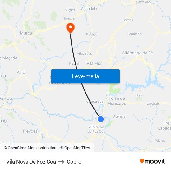 Vila Nova De Foz Côa to Cobro map