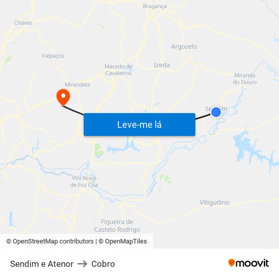 Sendim e Atenor to Cobro map