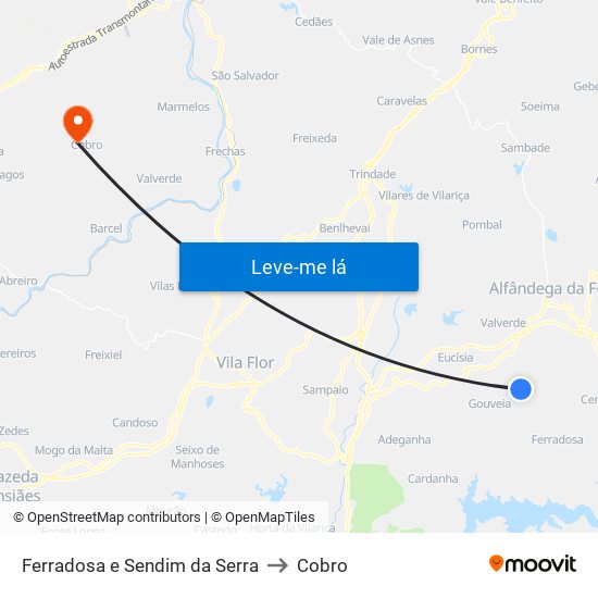 Ferradosa e Sendim da Serra to Cobro map