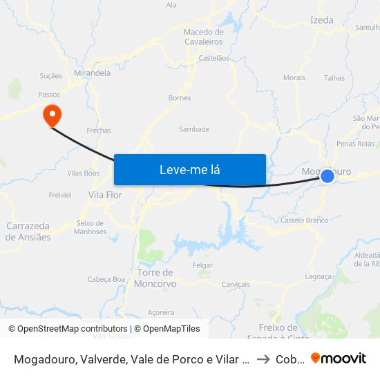 Mogadouro, Valverde, Vale de Porco e Vilar de Rei to Cobro map