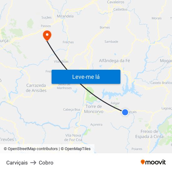 Carviçais to Cobro map