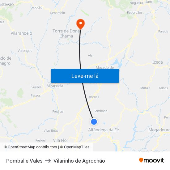 Pombal e Vales to Vilarinho de Agrochão map