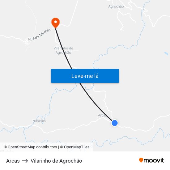 Arcas to Vilarinho de Agrochão map