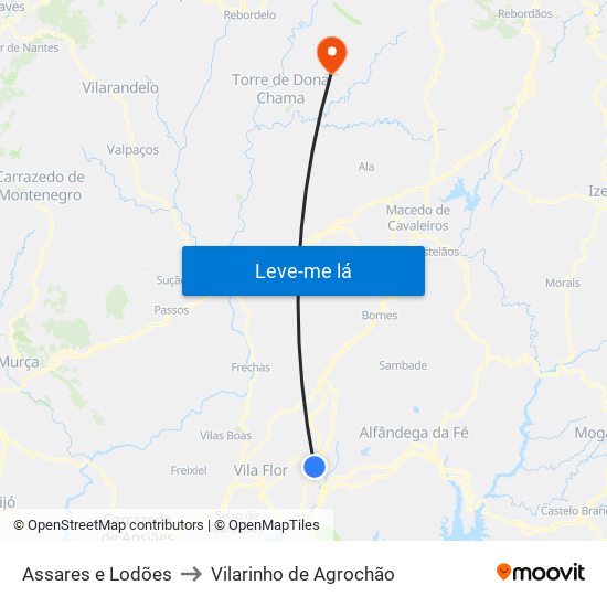 Assares e Lodões to Vilarinho de Agrochão map
