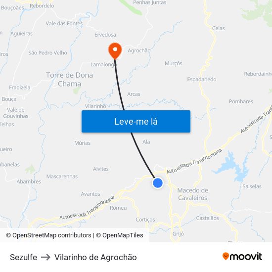Sezulfe to Vilarinho de Agrochão map