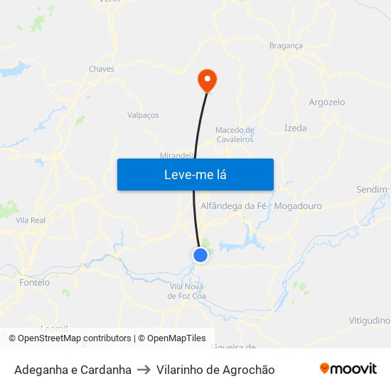 Adeganha e Cardanha to Vilarinho de Agrochão map