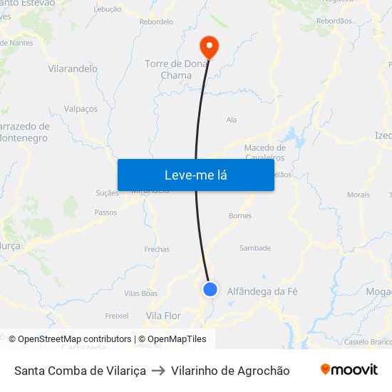Santa Comba de Vilariça to Vilarinho de Agrochão map