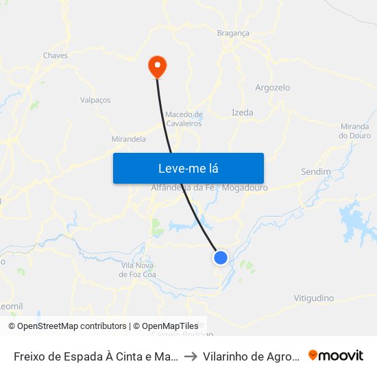 Freixo de Espada À Cinta e Mazouco to Vilarinho de Agrochão map