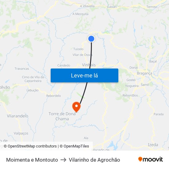 Moimenta e Montouto to Vilarinho de Agrochão map