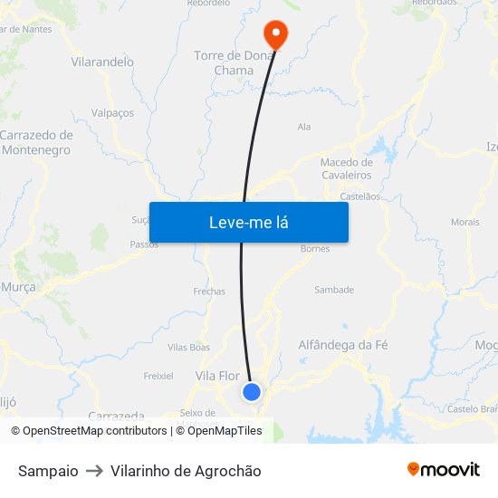 Sampaio to Vilarinho de Agrochão map