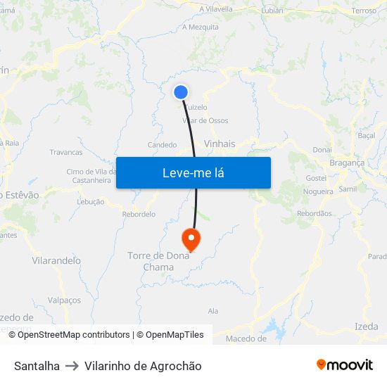 Santalha to Vilarinho de Agrochão map