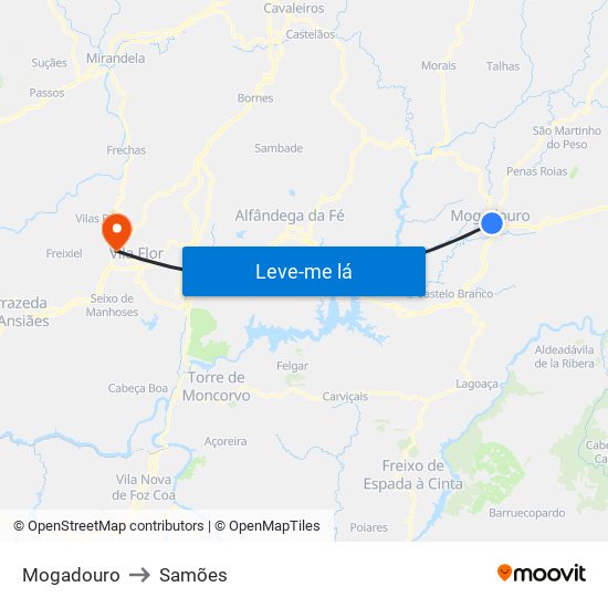 Mogadouro to Samões map