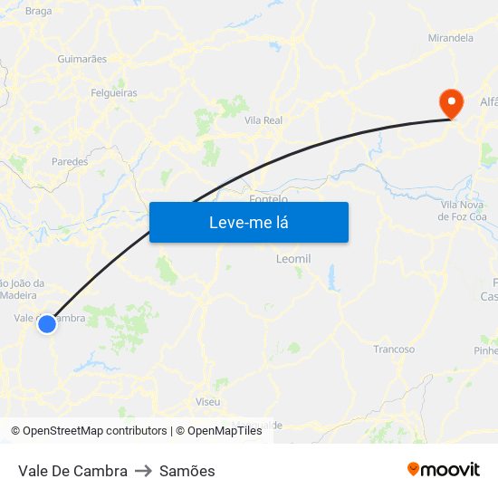 Vale De Cambra to Samões map