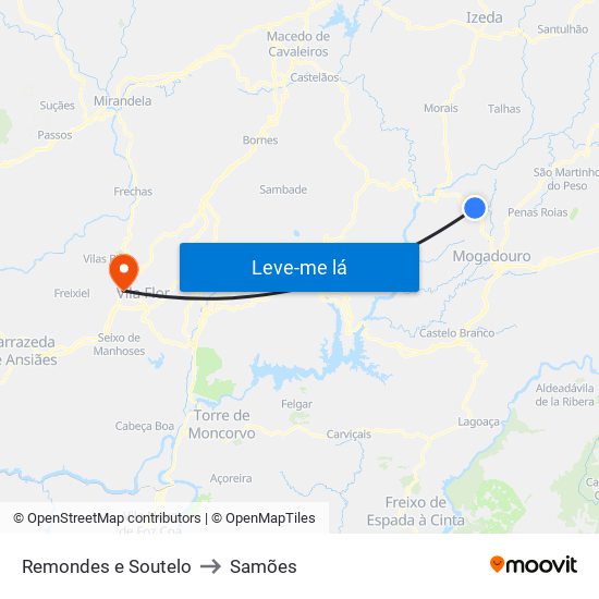 Remondes e Soutelo to Samões map