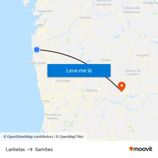 Lanhelas to Samões map