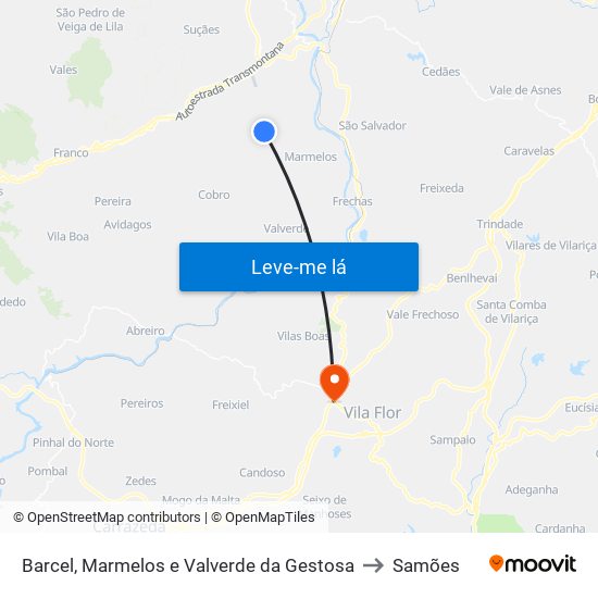 Barcel, Marmelos e Valverde da Gestosa to Samões map