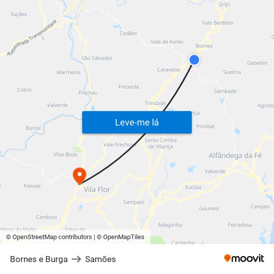 Bornes e Burga to Samões map