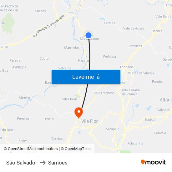 São Salvador to Samões map