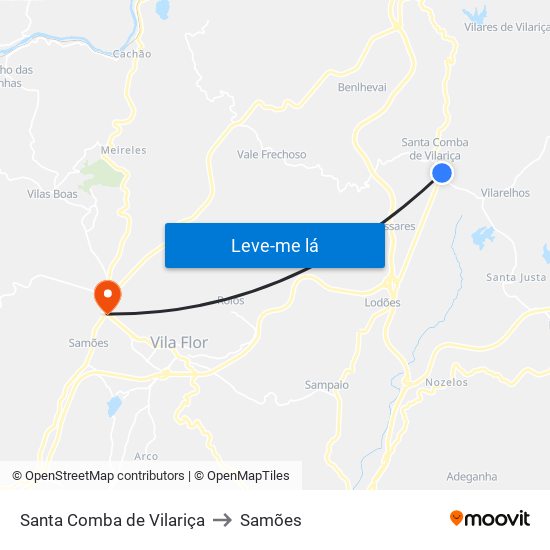 Santa Comba de Vilariça to Samões map