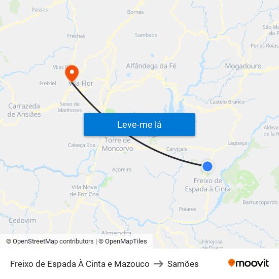 Freixo de Espada À Cinta e Mazouco to Samões map