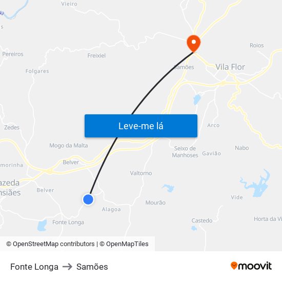 Fonte Longa to Samões map